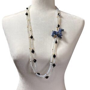 Vintage Cloisonné Horse Moonstone Onyx Bead Necklace